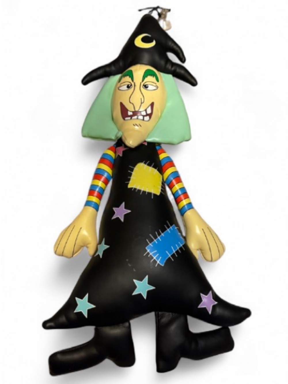 Vintage 90s Whimsical Witch Plush Window Cling - Black & Green